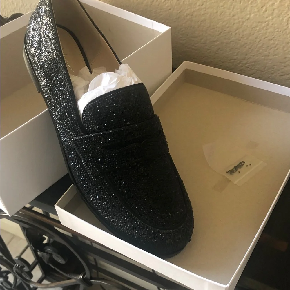 Betsey Johnson New Black Crystal Fully Embellished Loafers with Rounded Toe NWOT - Picture 1 of 8